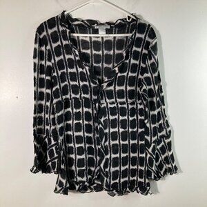 Womens Alberto Makali Crinkle Cardigan Black White Pattern Ruffle Detail M Polye
